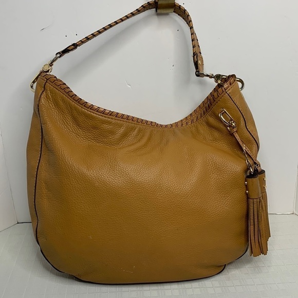 MK Michael Kors Brown Leather Whipstitch Large Hobo Shoulder Bag Gold Hangtag - Picture 1 of 9